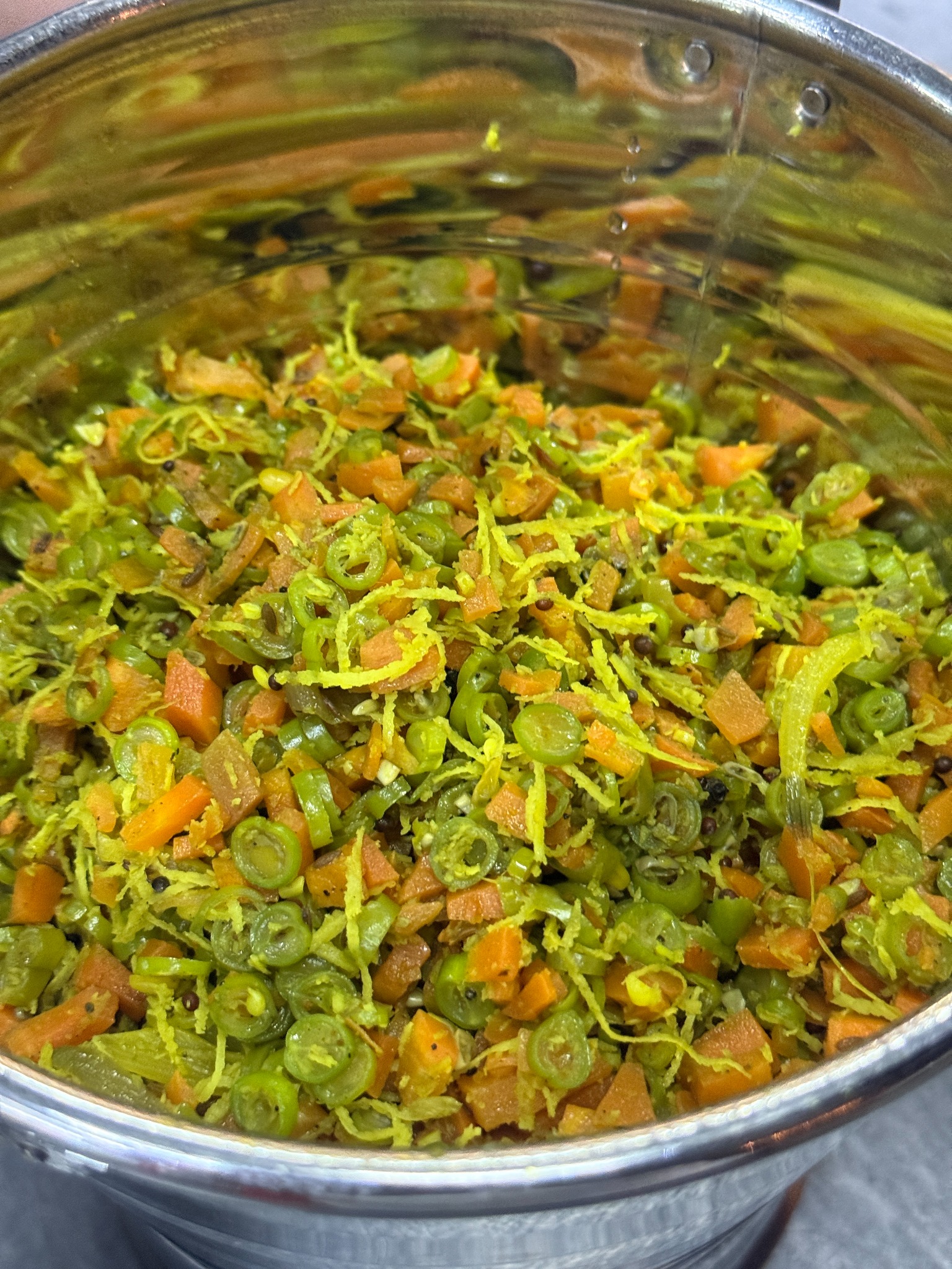 Carrot and long beans with fresh coconut flakes