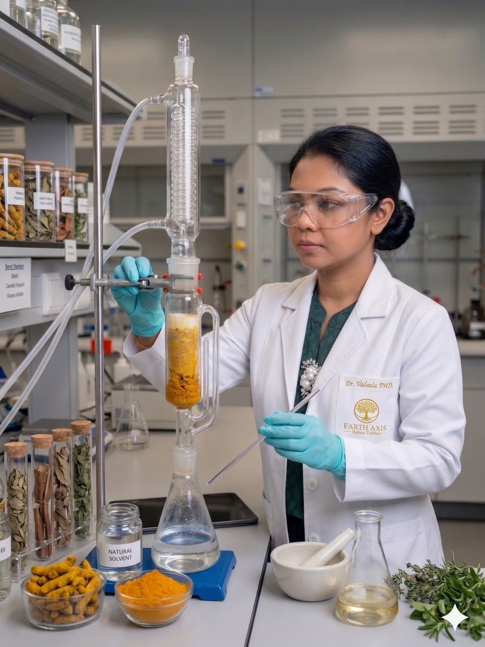 Biomedical scientist working with natural ingredients in a laboratory